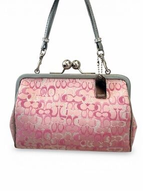 Coach Ltd Lurex Metallic Pink Signature C Framed Kisslock Evening Bag